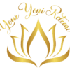 A gold colored lotus flower with the words " yuh yen risen ".