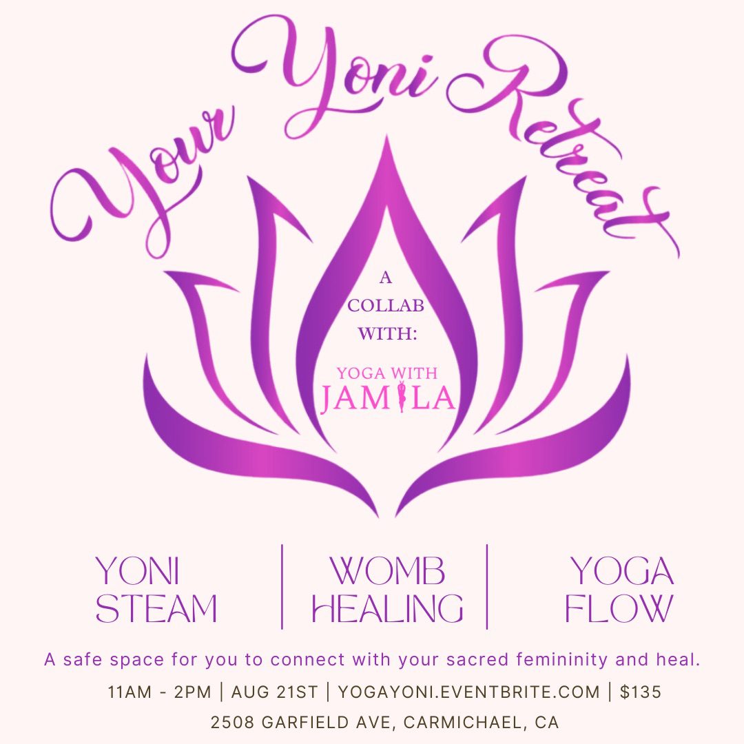 A purple lotus flower with the words " your yoni retreat ".