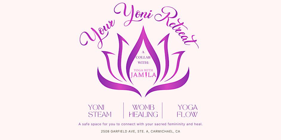 A purple lotus with the words " your yoni retreat " written on it.